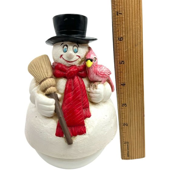 Snowman Frosty Musical Joy To The World Round With Red Bird Broom Red Scarf - Picture 3 of 4